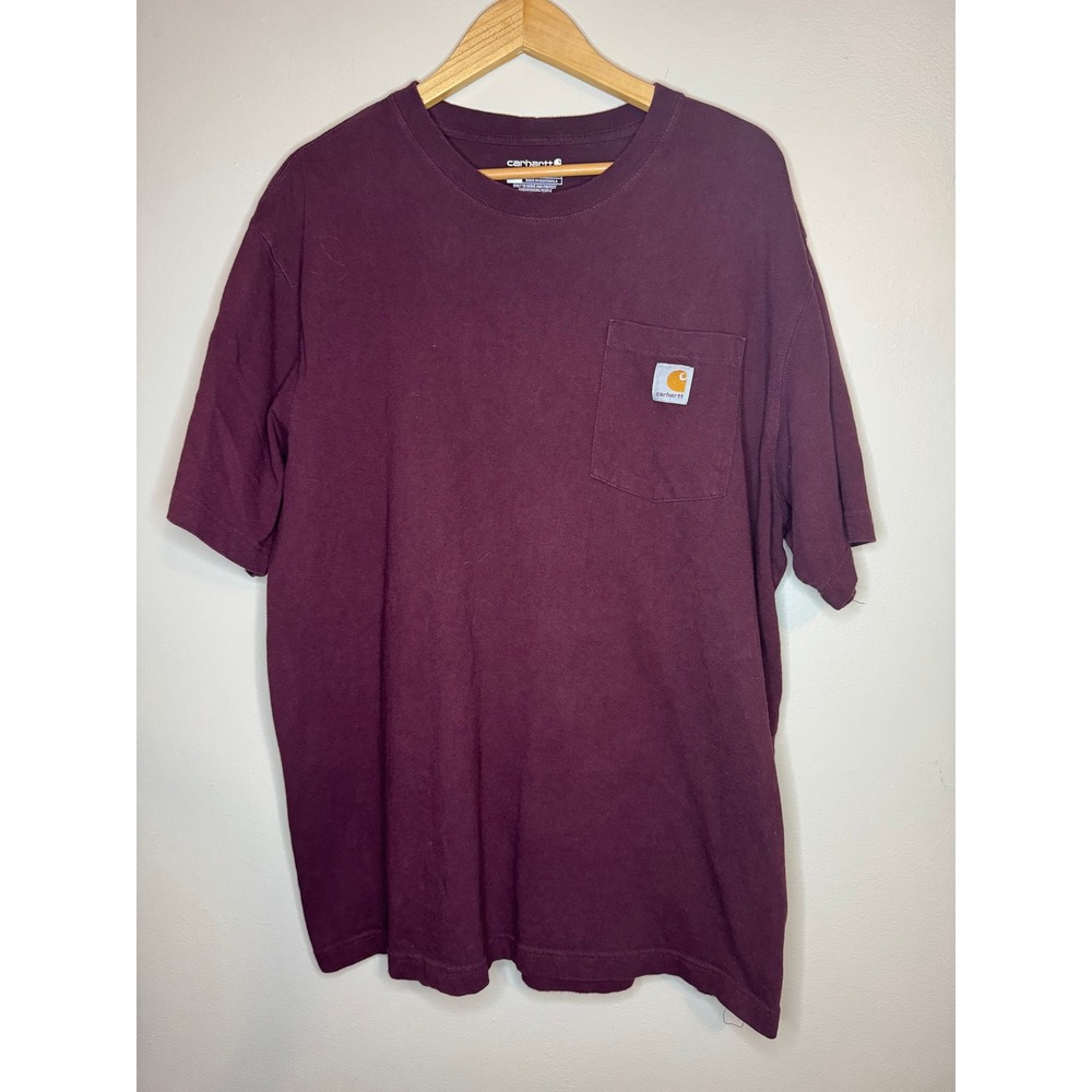 Carhartt K87 Mens Loose Fit Pocket T-Shirt Burgundy Large Short Sleeve Cotton